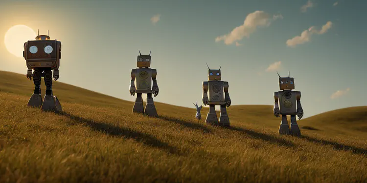 00115-419516390-robots on a hill looking for the sun where gandalf is coming with horses.png