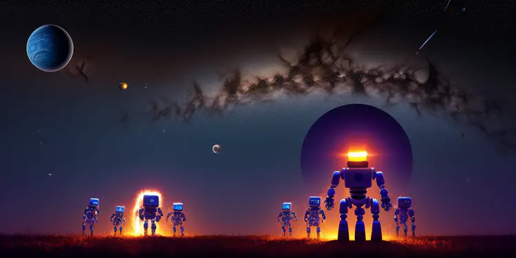 00122-3353468651-robots on a small planet looking at the milky way on a night sky with an huge explosion on the side.png